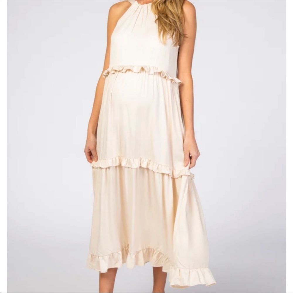 PinkBlush Ivory Tiered Halter Maternity Dress